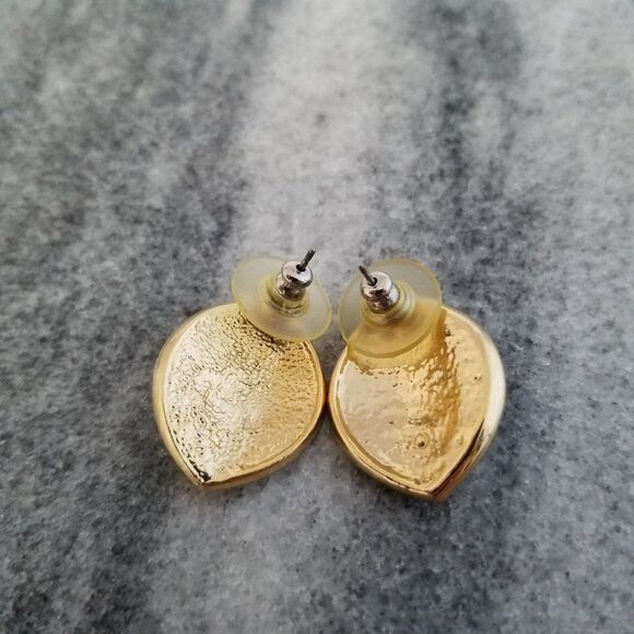 Vintage Rhinestone and Gold Tone Post Earrings Retro 80s Estate, Marquise Shaped - Picture 2 of 5